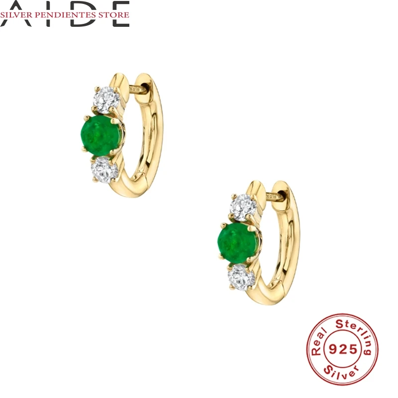 

AIDE 925 Sterling Silver Hoops Earrings For Women Green Zircon Diamond Butterfly Gold Earings Jewelry Pendientes Plata 925