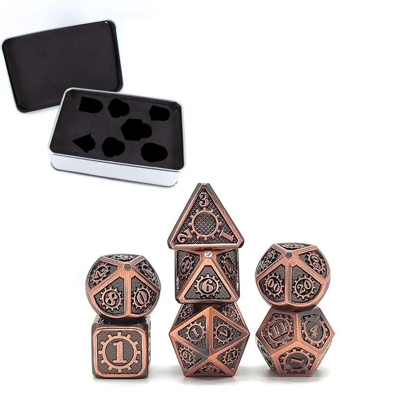 

7 PCS Steampunk Style Metal Dice Metallic DND Game D&D Dice with Free Metal Case