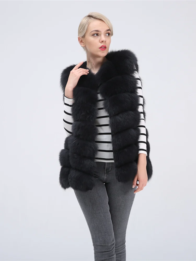 Темно-серый Real Fox Fur Vest Jacket Waistcoat Short sleeveless Vest woman winter warm Natural Fur Vest Real Fur Jacket Fox Fur Coats - Цвет: Темно-серый