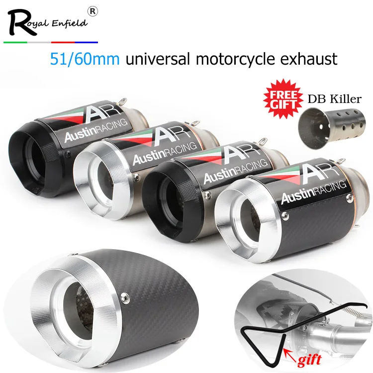 51/60 мм Универсальный moto rcycle выхлопных газов с дБ убийца глушитель выхлопных газов для Остин гоночный мотоцикл выхлопной трубы Escape moto для Yamaha для Honda