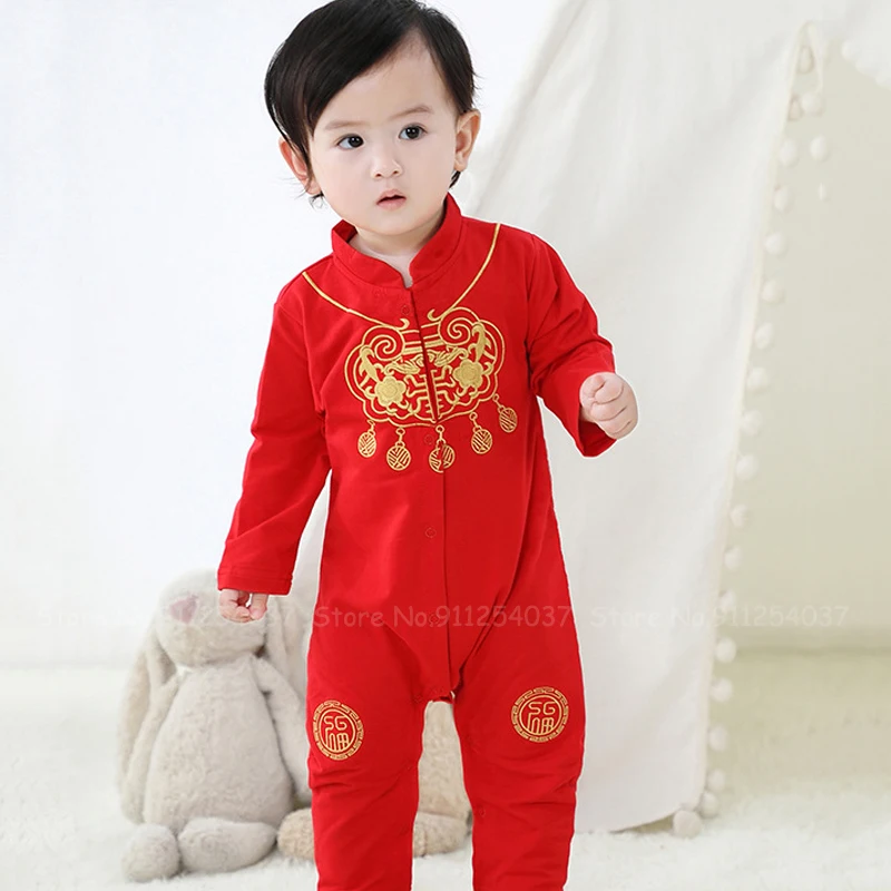 Новогодняя одежда в китайском стиле детские комбинезоны для мальчиков и девочек