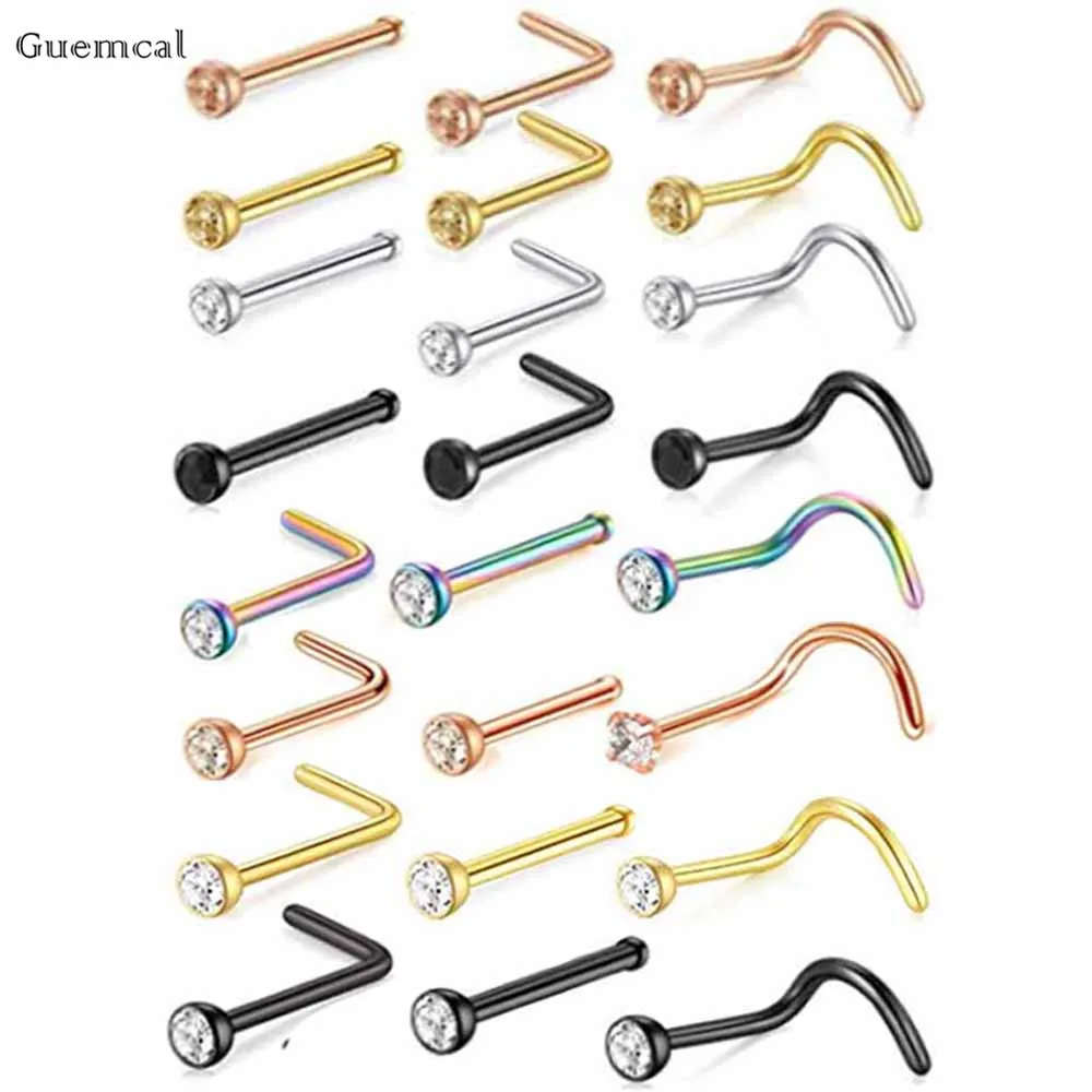 Guemcal 1 шт. Нержавеющая сталь камень циркон Носовая кость серьги гвоздики Пирсинг