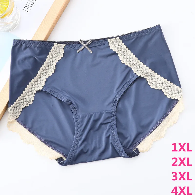 

KYRA Super Big Size Ice Silk Panties Women's Underwear Plus Size Ultra-thin Briefs Knickers Soft Lace Hipster Panty 2XL 3XL 4XL