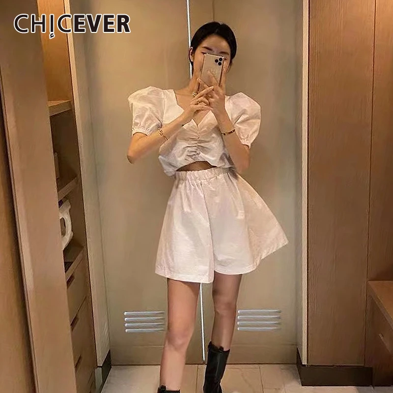 Женский открытый комбинезон CHICEVER с v-образным вырезом рюшами и пышными рукавами
