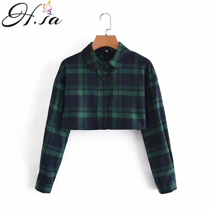 

HSA Fashion Women Plaid Shirt Chic Checked Blouse Long Sleeve Female Casual Print Shirts Loose Cotton Tops Blusas Spring News