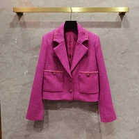 2021 winter new high quality short women wool tweed jacket long sleeve turn down collar coat korean elegant fashion outwear