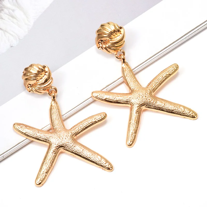 Новые золотые металлические Висячие висячие серьги в форме морской звезды