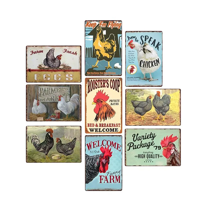 

Chicken Tin Sign Farmhouse Decor Plaque Vintage Farm House Decorative Retro Plates Bar Pub Wall Decoration 20x30cm