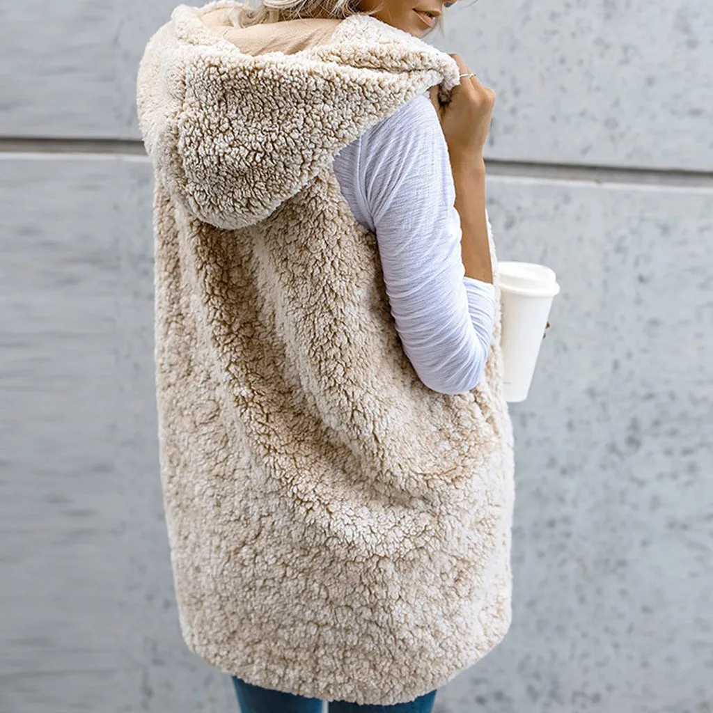 Женский однотонный бархатный жилет зимняя теплая верхняя одежда с капюшоном