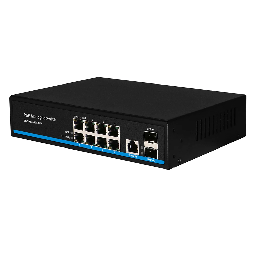 L2 управляемый коммутатор POE switch 8 портов с 2 порта 100/1000 м для программирования в