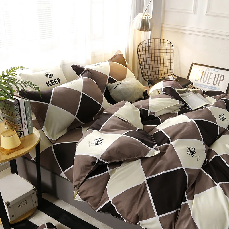 Постельное белье простое Коричневое постельное с геометрическим рисунком