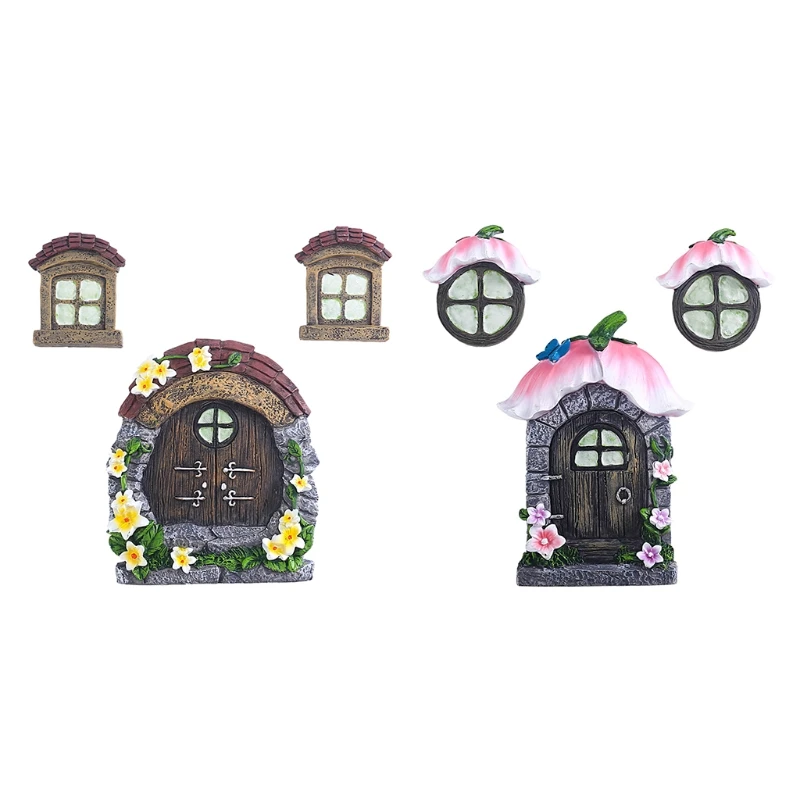 

Fairy House Door Windows Decor Set of 3 Resin Miniature Figurine for Home Garden Outdoor Decoration Accessories Glow In The Dark