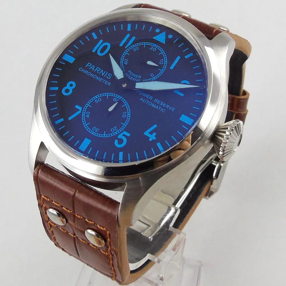 Parnis 47 мм МЕХАНИЧЕСКИЕ АВТО часы мужские водонепроницаемые коричневые кожаный
