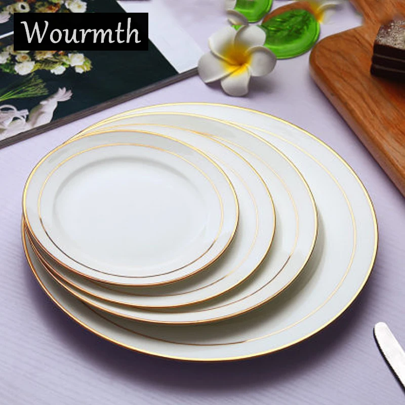 

Bone China Phnom Penh Dinner Plate Set Health and Safety Tableware Pure White Round Western Plate Steak Disk Salad Fruit Plates