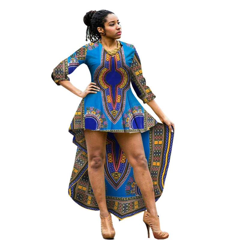 

African Traditional Clothing for Women Printed Ankara Maxi Long Sleeve Puls Size Asymmetric Dress Summer Dashiki Vestidos