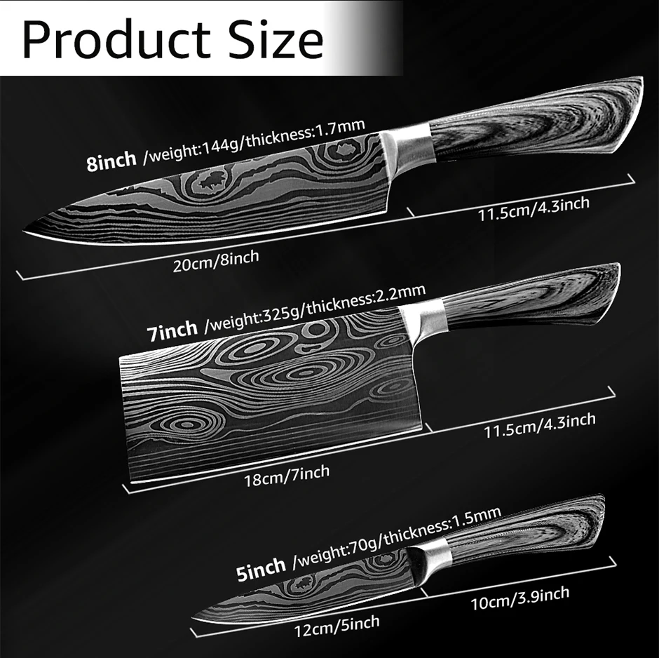 

Kitchen Knife 5 7 8 Inch 7Cr17 440C Stainless Steel Utility Cleaver Chef Knife Cooking Tool Set