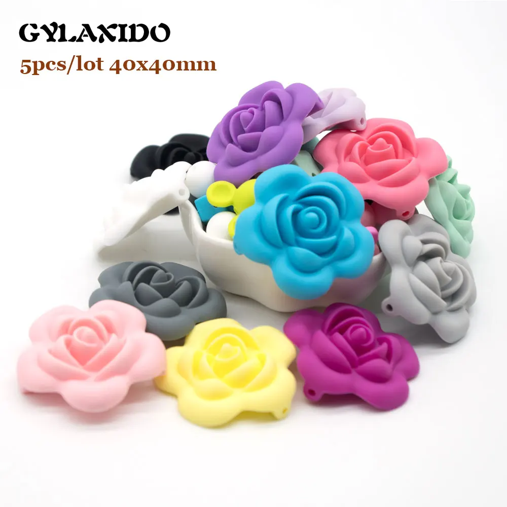 5 шт. розовые силиконовые бусины цветок перле Силиконовые Зубные зубы безопасные