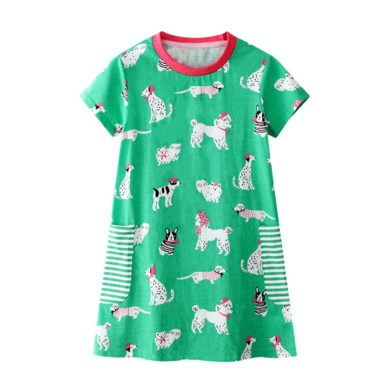 

2021 Girls Dress Vestidos Summer Kids Clothes Short Sleeve Dresses Animal Print Giraffe Vestido Infantil Sukienki Robe Fille New