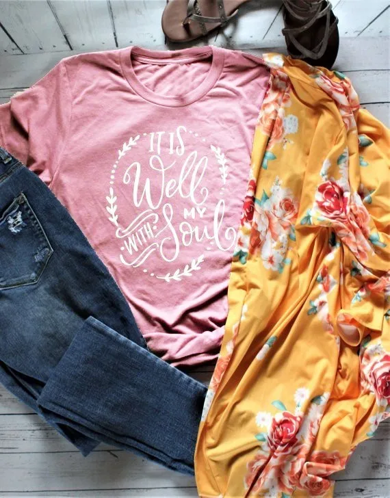 

Women's It Is Well With My Soul Short Sleeve T-Shirt women fashion Christian slogan yellow shirt camiseta rosa feminina art tops