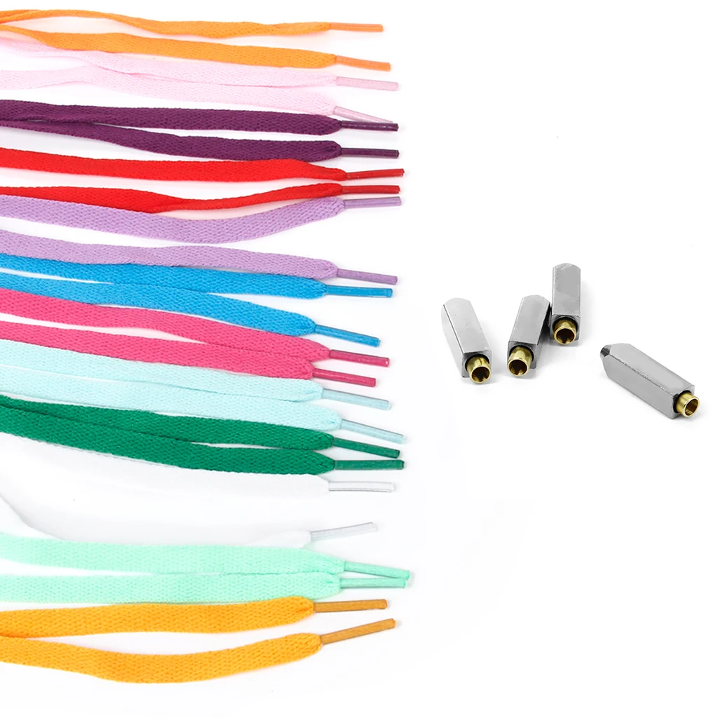 

12PRS Shoelaces Shoes String+2PRS Silver Metal Aglets Shoe Laces Tips Screw On