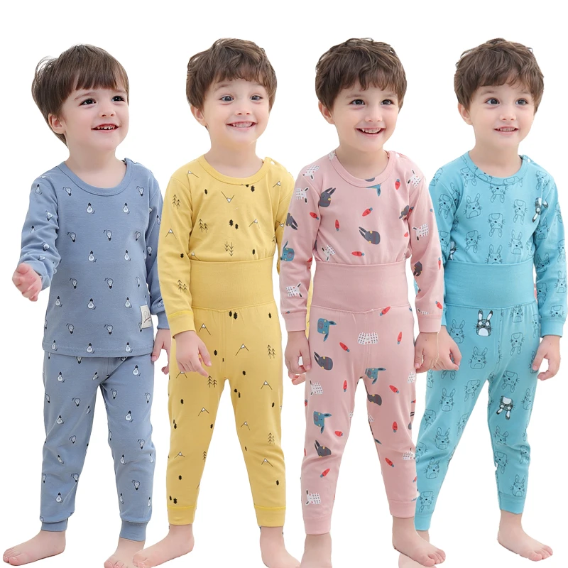 Детский Пижамный комплект для мальчиков и девочек 100% хлопок 2 шт. топ с мультяшным