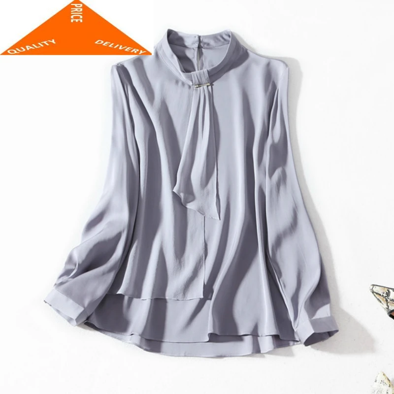 Блузка из натурального шелка женские топы зеленые блузки рубашки с длинным