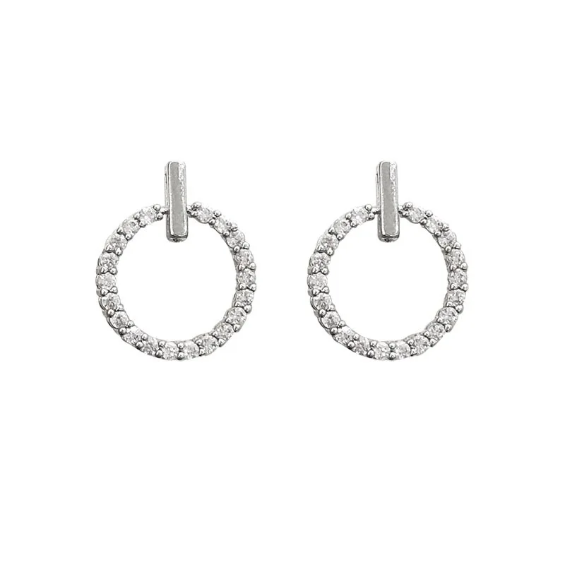 

TIMEONLY Temperament Sparkly Rhinestone Stud Earring Metal Circle Fashion Earrings for Women Girls Street Style Accessories