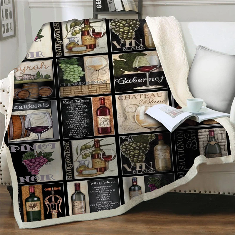 Red Wine Sherpa Blanket 3D Printed Child Adult Thick Quilts Sofa Cover Home Decor Picnic Travel Fashion Throw Office Nap Blanket