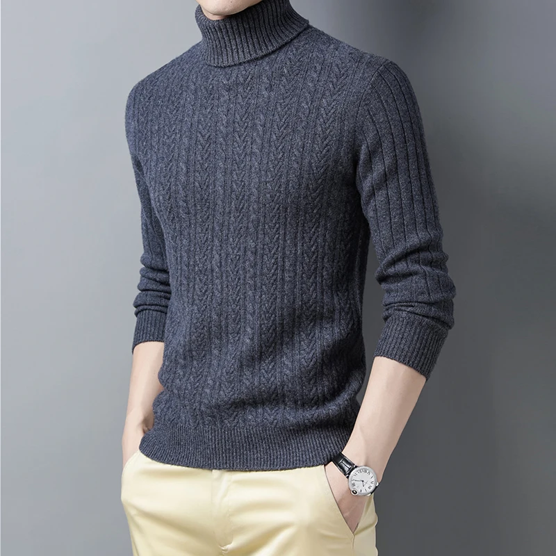 Man Soft Cashmere Sweater Winter 100% Pure Wool Turtleneck Sweaters Male Thick Warm Jumper Pullovers