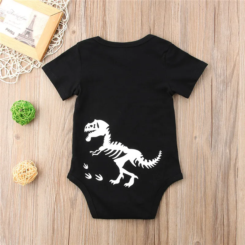 

Baby's Romper, Black Short Sleeve Letter Print Bodysuit One-piece Suit for Toddler Boys Girls