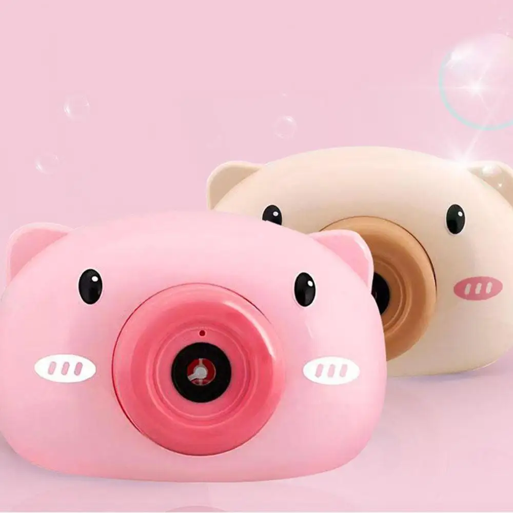 

Cute Pig Bubble Machine Toy Camera Blowing Bubbles Outdoor Interactive Automatic Glowing Music Cartoon Gift Toys for children