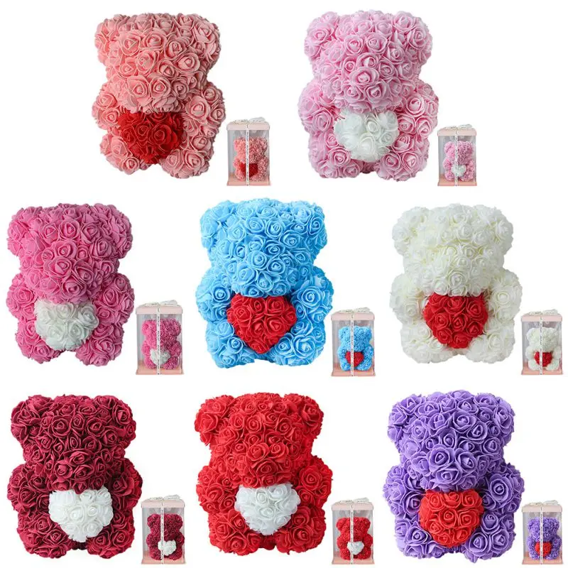 

Romantic Gift Bear of Roses Artificial Flowers Home Festival DIY Cheap Wedding Decoration Gift Box Wreath Crafts Christmas Gift