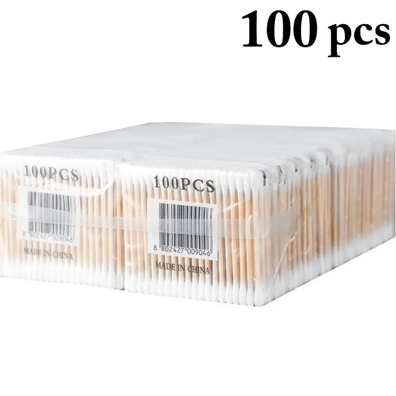 

Kapmore 100PCS Cotton Swab Wood Stick Double Head Cotton Stick Makeup Swab For Beauty Makeup Nose Ears Cleaning