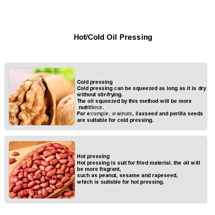 

1000W Stainless Steel Electric Cold/Hot Oil Presser Home Use Oil Press Machine Peanut Oil Maker Suit For Walnut/Sesame/Rapeseed