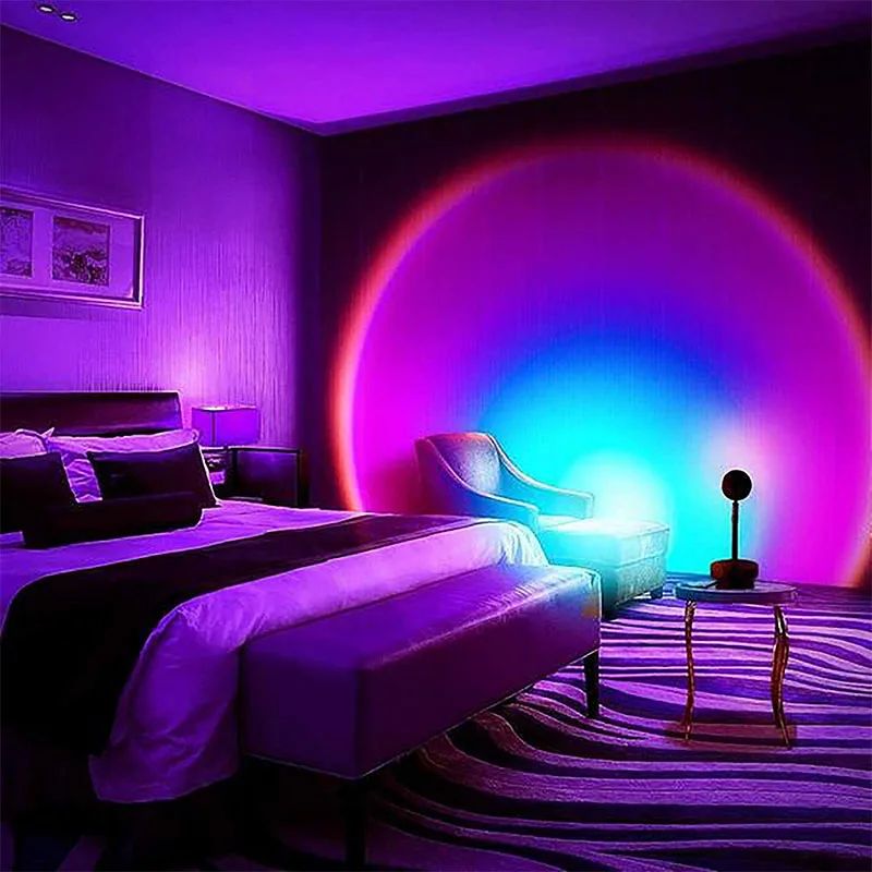 

Hot Sunset Projector Lamp Rainbow LED Night Light For Home Bedroom Coffe Store Background Wall Decoration USB Table Lamp