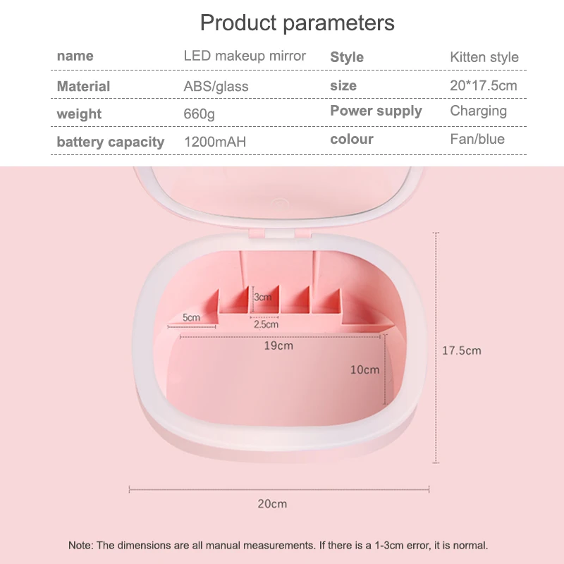 

Cute Cat Design LED Desktop Light Mirror Illuminated Foldable Vanity Mirror Desktop Make Up Mirror Dormitory Table Fill Light