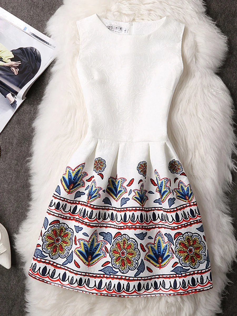 

Clearance Sales Summer Women Sleeveless Dress Black And White Print Mini Dresses Zipper A-Line 7 Colors Casual Slim Vestidos