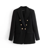 woman 2021 casual traf coats fall winter office lady slim blazers ornate buttons femme tweed woolen long jacket