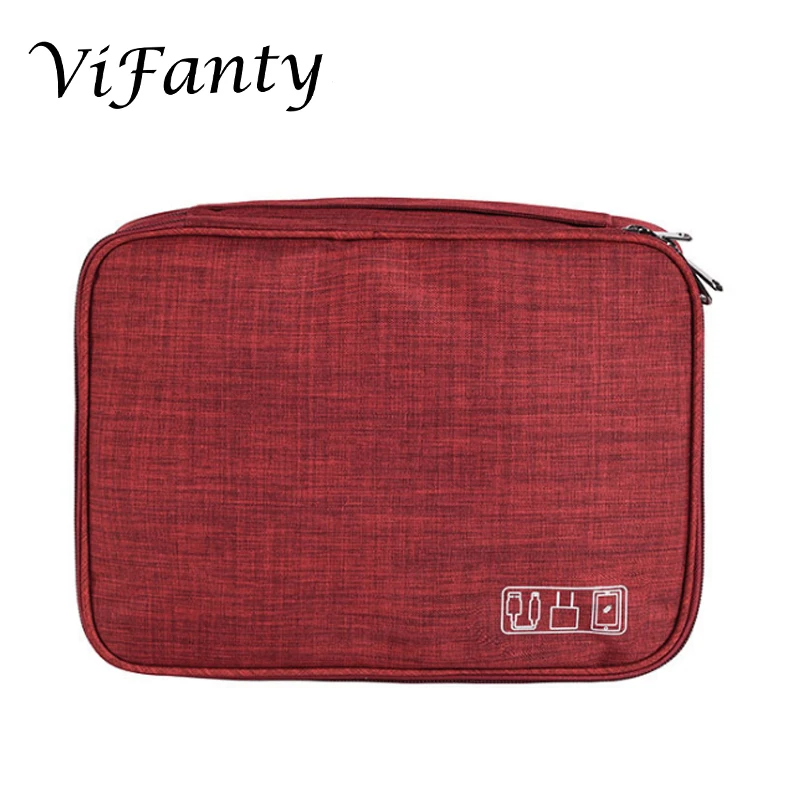 Burgundy Vifanty двухслойные электронные аксессуары органайзер, гаджет для путешествий сумка для кабелей, USB флэш-накопитель, разъем и многое другое - Цвет: Burgundy