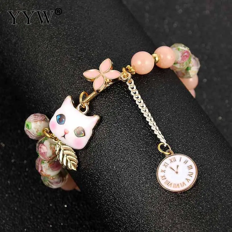 Браслеты женские с кристаллами милая эластичная цепочка изображением кошки