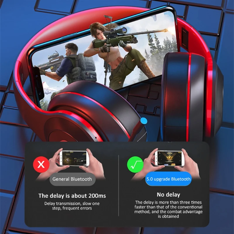 

Wireless Gaming Headset Foldable RGB Bluetooth 5.0 Headphones Stereo Noise-Canceling Sports Earphones