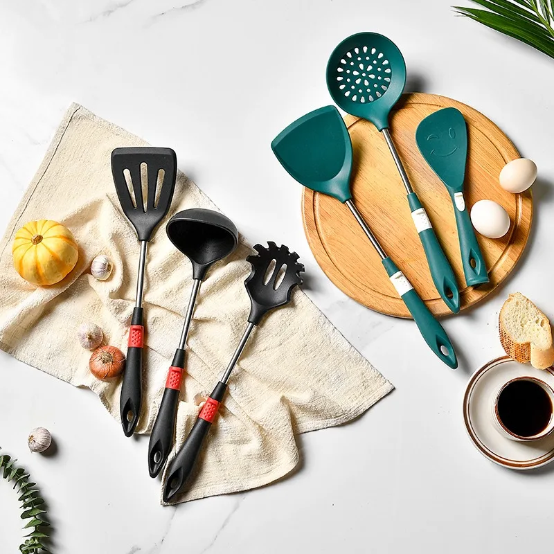 

Top Silicone Utensils Kitchen Accessories Cooking Heat Resistant Non-Stick Kitchenware Stainless Steel Spatula Spoon Cookware