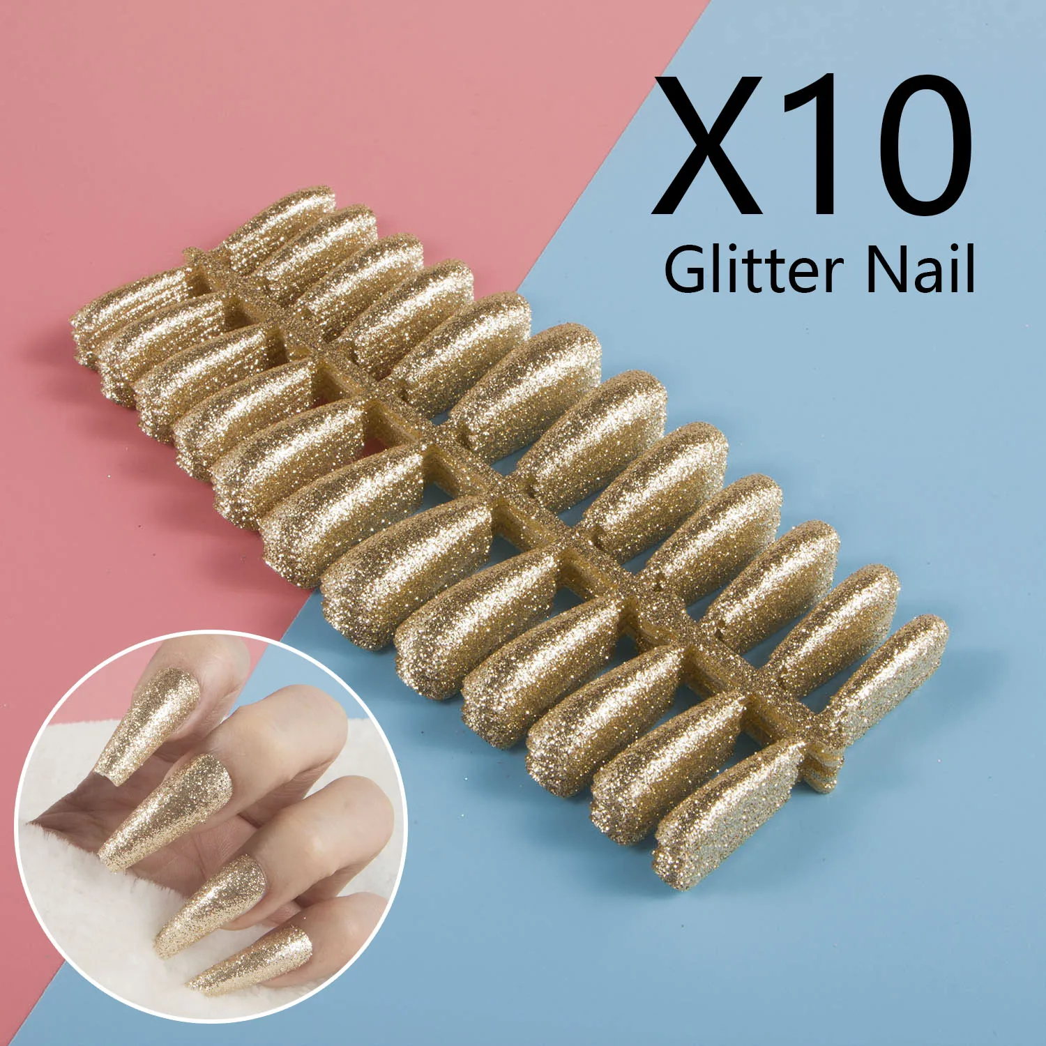 

10 Sets/Pack 24 Pieces/Set Glitter False Nail Tips Ballerina Coffin Shape Full Cover Press On Nail DIY Shiny Nail Art Tips
