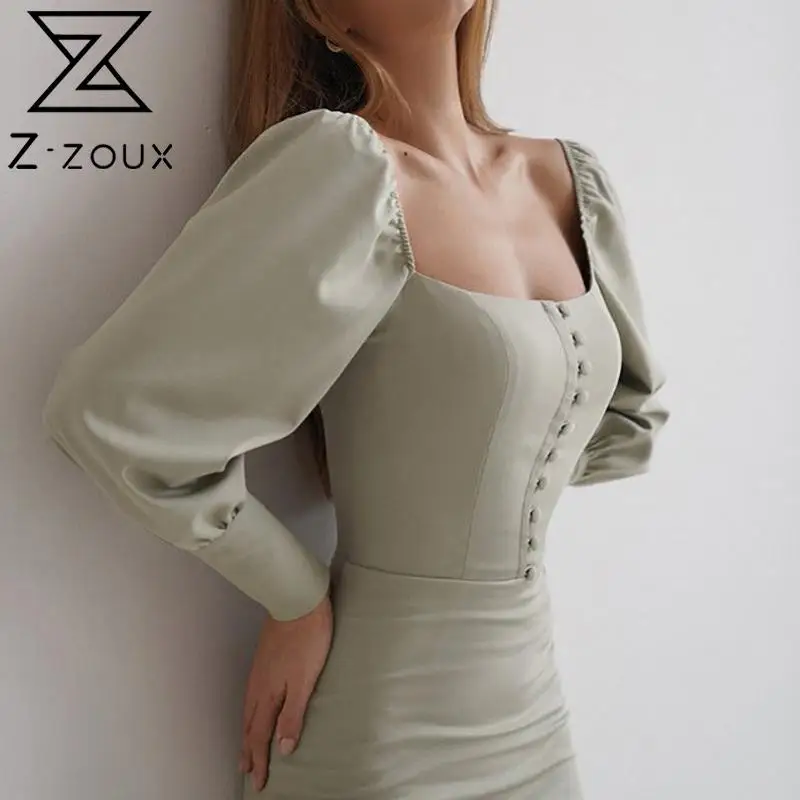 

Женское винтажное платье с запахом, длинным рукавом и квадратным вырезом