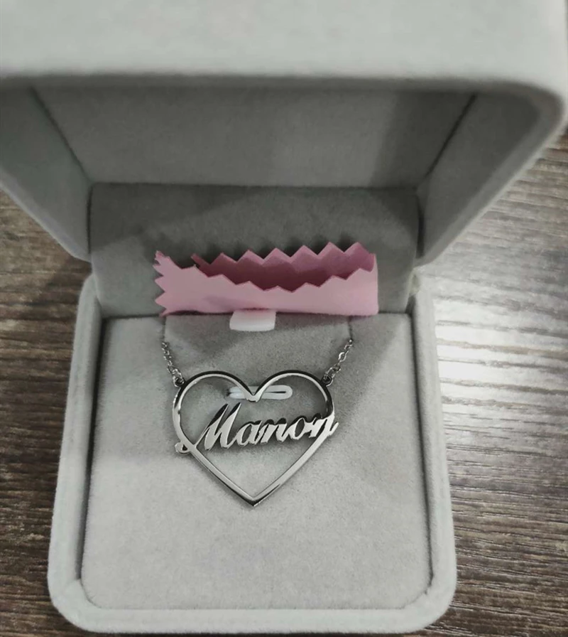 Ожерелье с именем на заказ в виде сердца из нержавеющей стали серебристого цвета