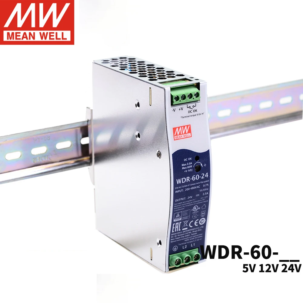Din rail Питание WDR 60W бренд MEAN WELL представляет 5V 12V 24V 48V DC Выход DR широкий диапазон 180
