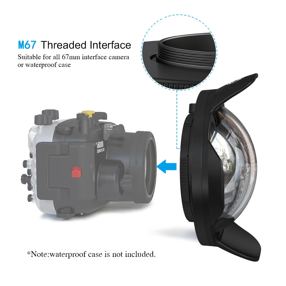 67 мм водонепроницаемый широкоугольный купольный объектив для камеры Sony Canon Nikon
