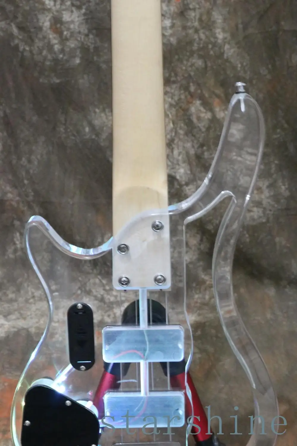 OEM дизайн выдалбливают акриловый корпус 4 струны электрическая бас гитара