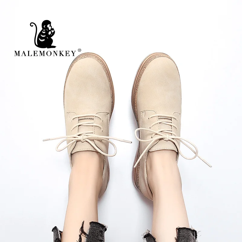 Осенние женские туфли оксфорды повседневные плоские на платформе со шнуровкой