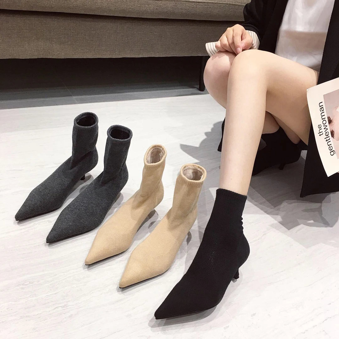 

Winter new wool women's boots pointed knit elastic sleeve stiletto socks boots